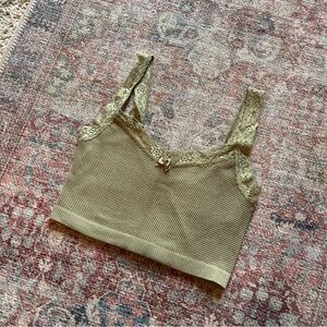 Urban Outfitters Olive Lace Trim Tank Top